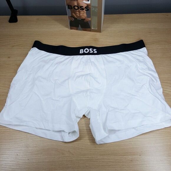 HUGO BOSS Mens Boxer Briefs XL White Long Leg Tag Free Cotton Stretch Logo - Picture 2 of 6